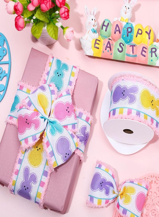 Whaline Easter Bunny Wired Edge Ribbon Spring Wired Ribbon Easter Rabbit Colorful Fabric Craft Ribbon with Pink Fluffy Edged for Gift Wrapping Wreath Bow DIY Crafts Party Decor, 10 Yards, 2.5 Inch - Image 5